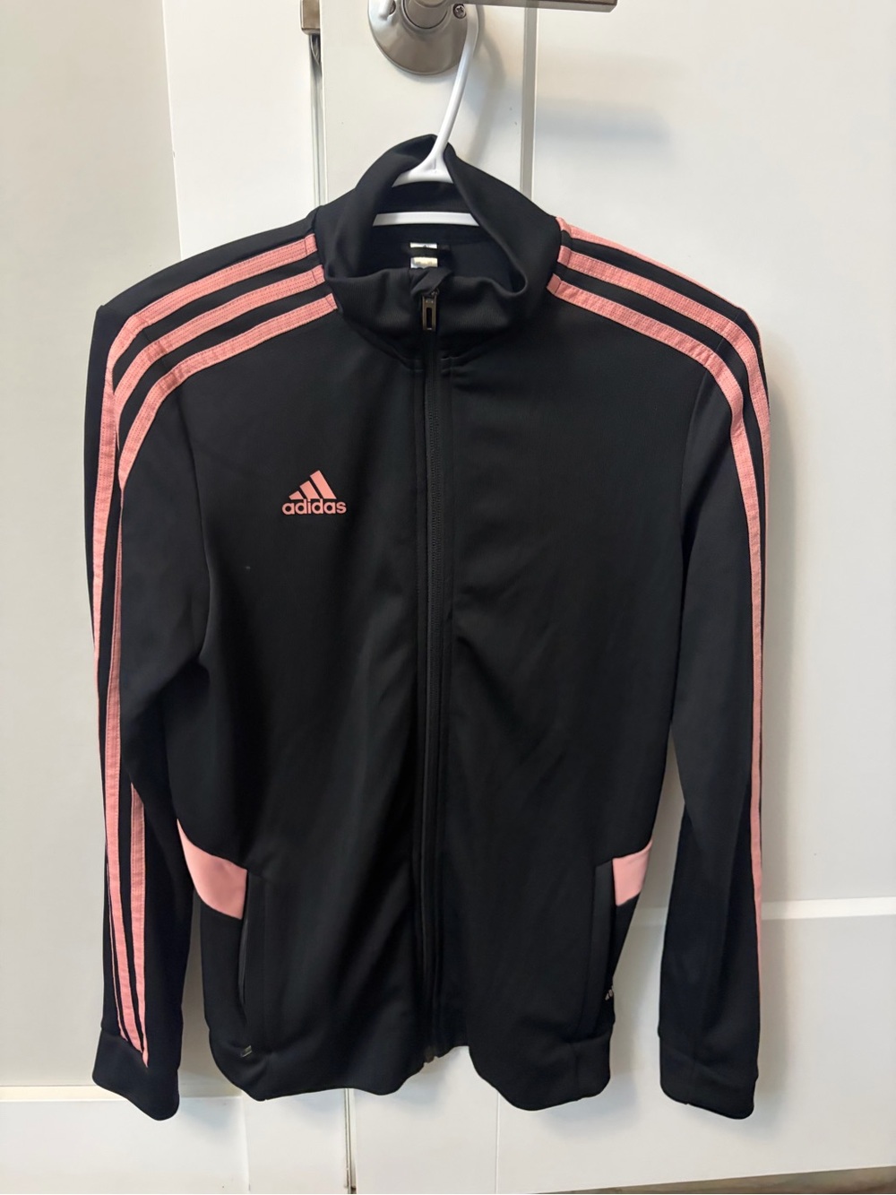 adidas Black Jacket with Pink Stripes